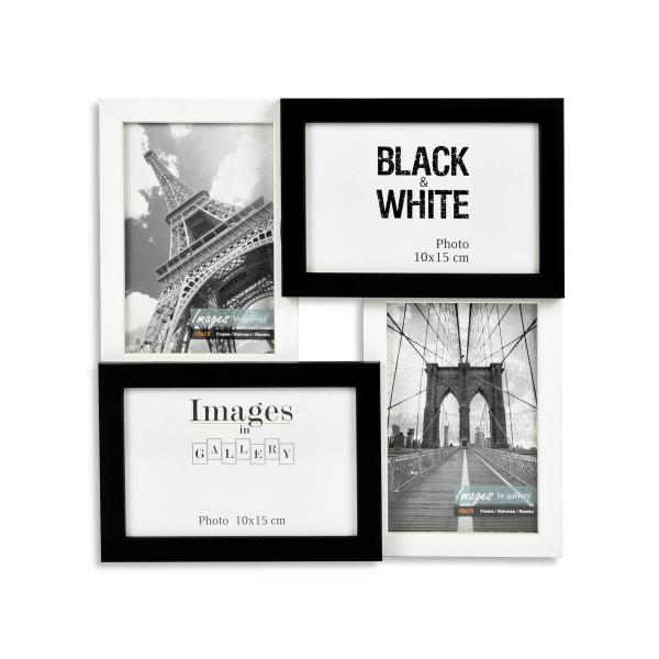 Multirama drewniana Black & White 41, zestaw ramek 4 X 10x15 cm - czarno-biała