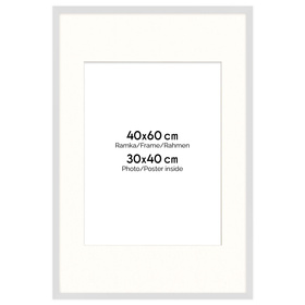 Biała ramka z passe partout na zdjęcia w rozmiarze 40x60 cm z okienkiem passe partout 30x40 cm