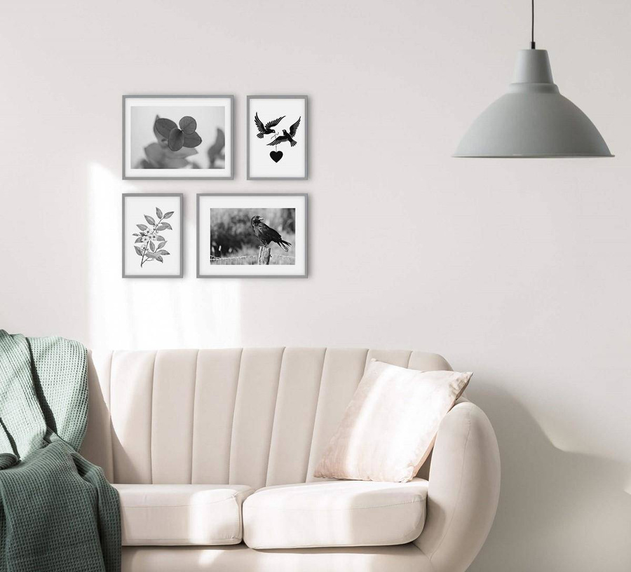 Galeria ścienna PINIA 05 GF0003. Zestaw szarych ramek na ścianę