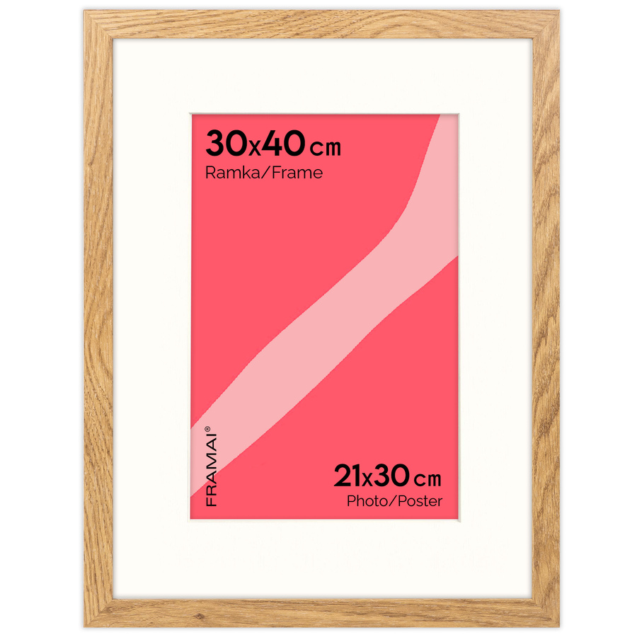 Naturalna ramka z passe partout na zdjęcia w rozmiarze 30x40 cm z passe partout 21x30 cm