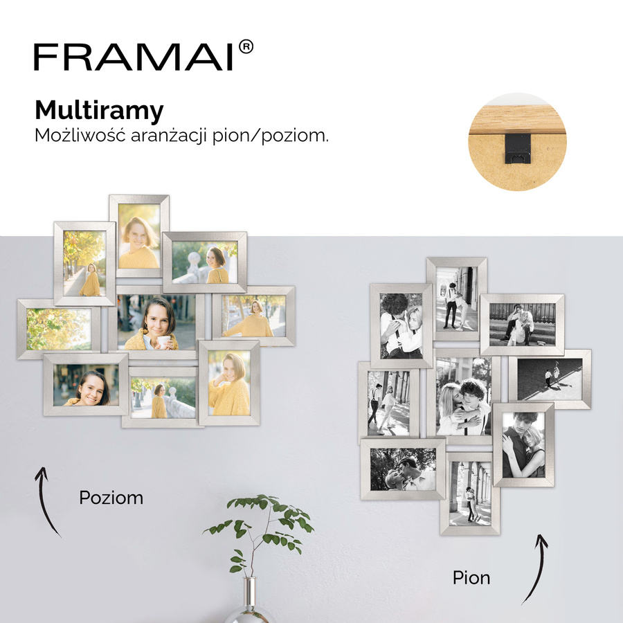 Multirama w srebrnym kolorze MULTI HEN S na 9 zdjęć ramka na zdjęcia