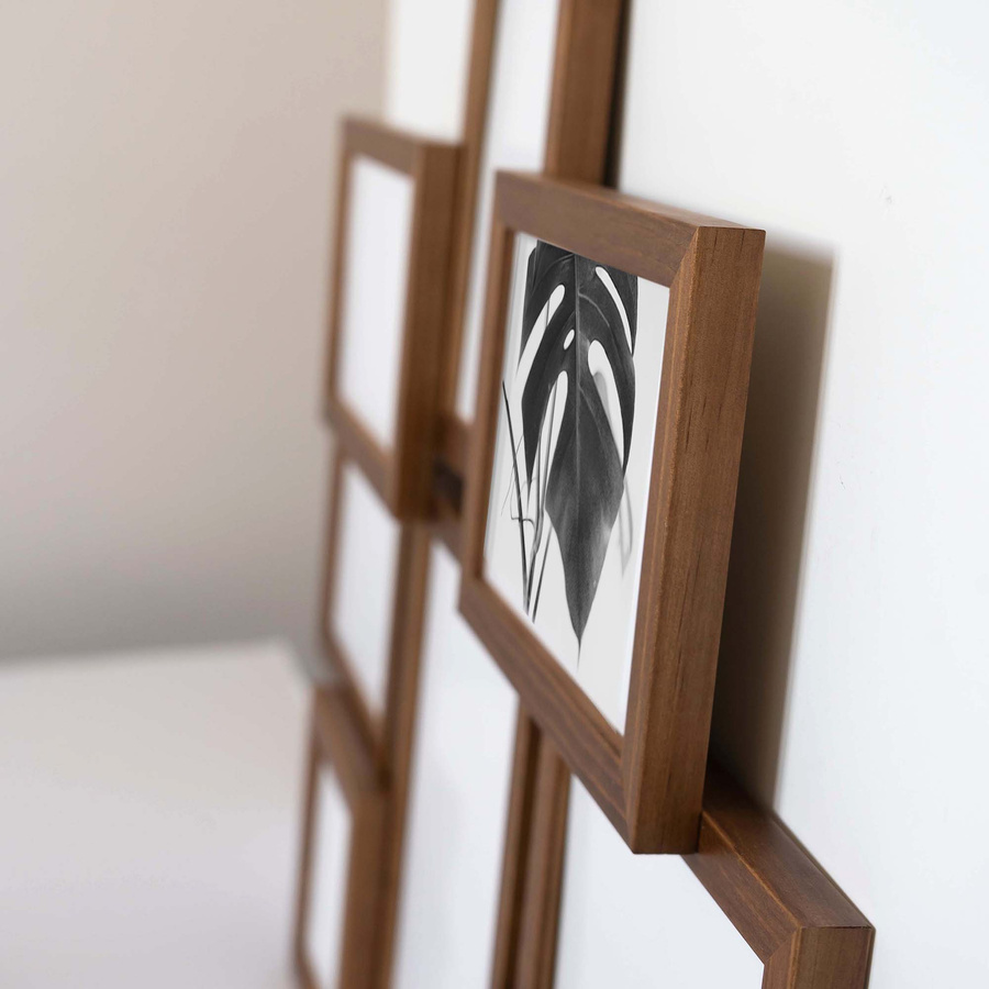 Multirama drewniana Brown 81, zestaw ramek 2 X 10x10 cm, 5 X 10x15 cm, 1 X 15x21 cm - brązowa