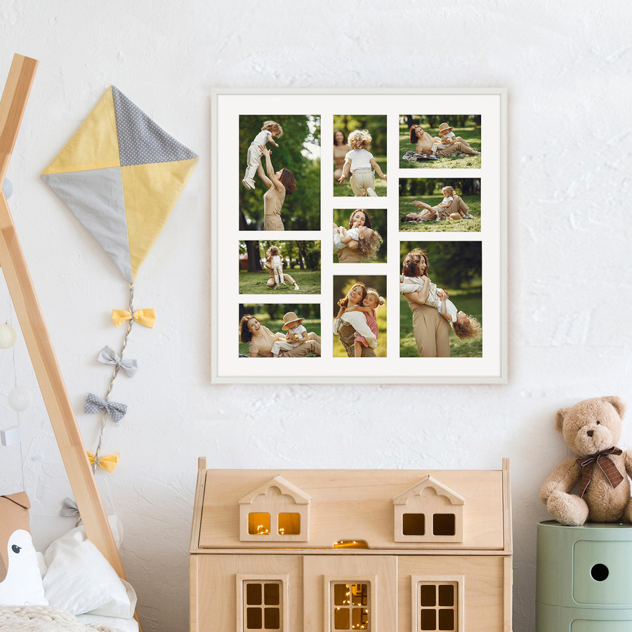 Foto galeria 50x50 cm na 9 zdjęć o wymiarach 10x15 cm 15x21 cm 10x10 cm kolor biały