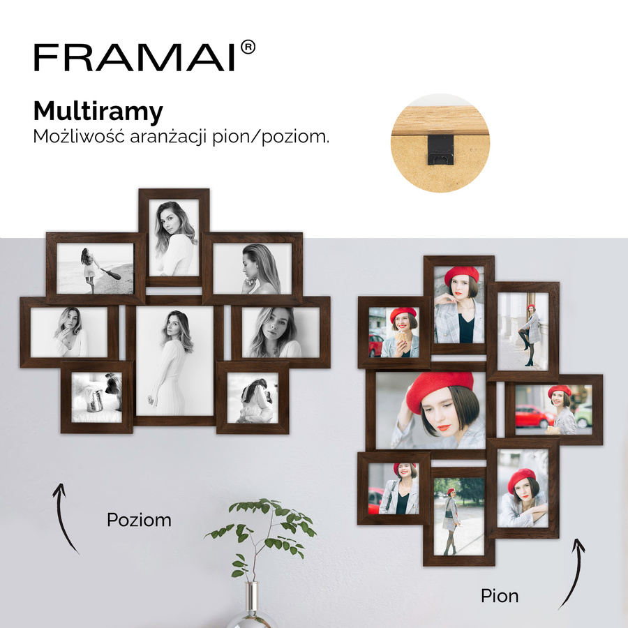 Multirama w brązowym kolorze MULTI HEN 4 na 8 zdjęć ramka na zdjęcia
