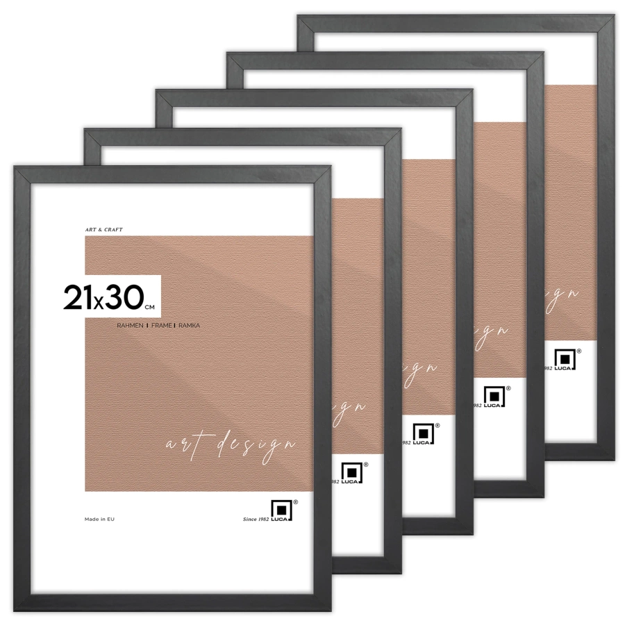Zestaw 5 czarnych ramek na zdjęcia FDM 2 w rozmiarze 21x30 cm