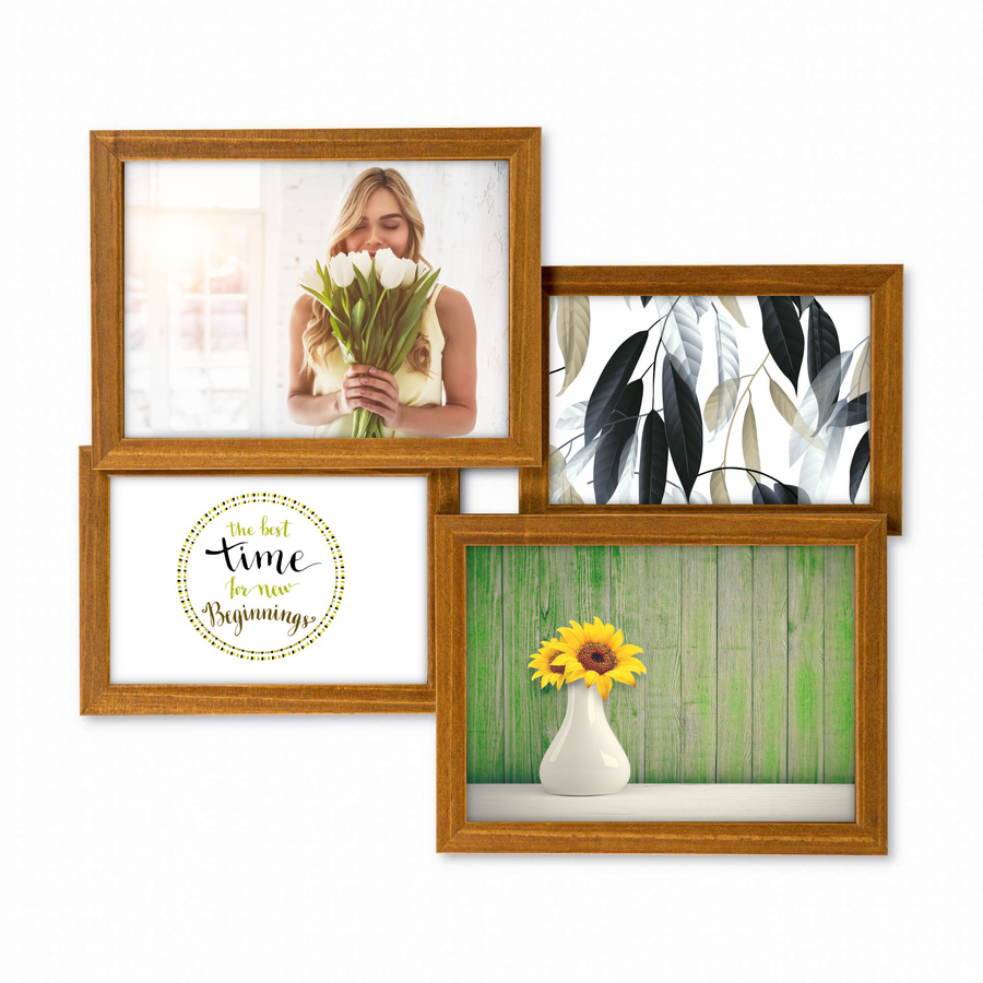 Multirama drewniana Brown 42, zestaw ramek 2 X 10x15 cm, 2 X 13x18 cm - brązowa