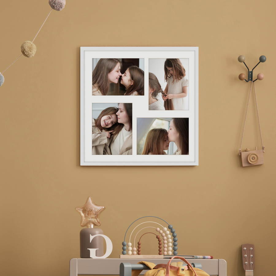 Foto galeria 40x40 cm na 4 zdjęcia o wymiarach 13x18 cm biała