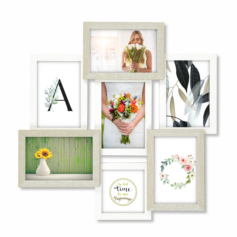 Multirama drewniana Cottage 72, zestaw ramek 1 X 10x10 cm, 6 X 10x15 cm - rustykalna