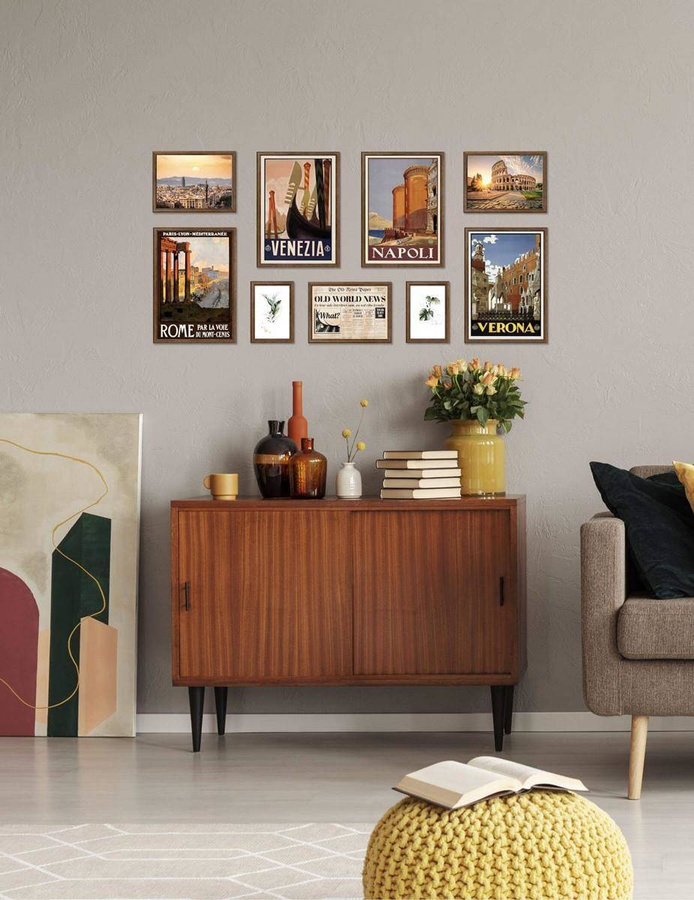 Galeria ścienna PRESTO 4 GF0004. Zestaw brązowych ramek na ścianę