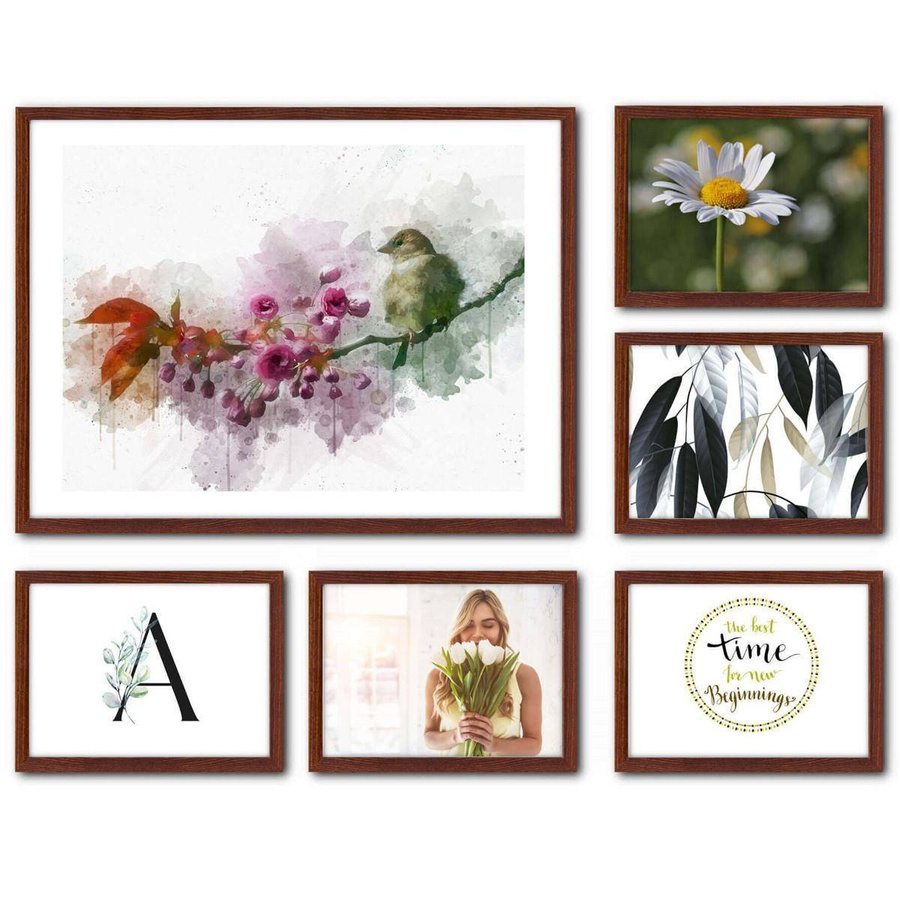 Galeria ścienna PINIA 3 GF0002. Zestaw brązowych ramek na ścianę