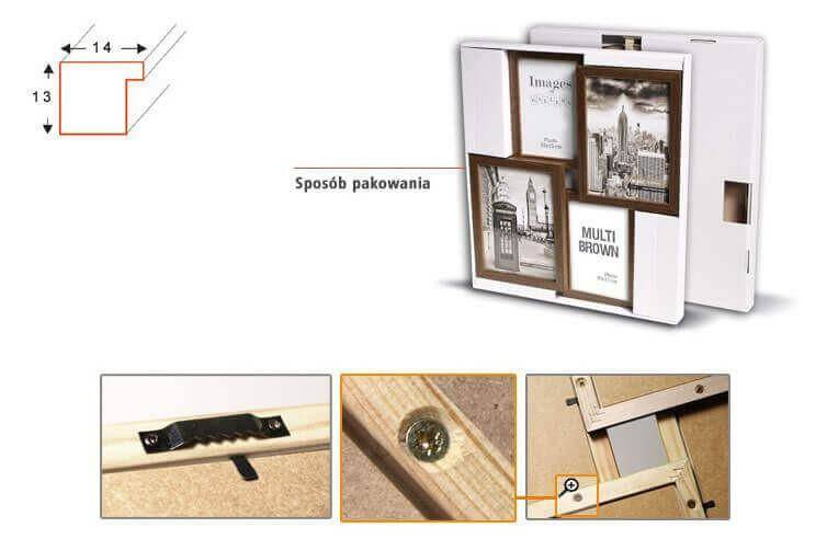 Multirama drewniana Brown 42, zestaw ramek 2 X 10x15 cm, 2 X 13x18 cm - brązowa