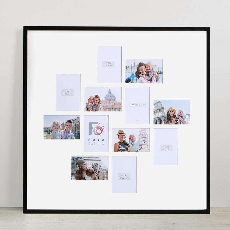 Ramka drewniana galeria passe-partout Black 70x70 - kolor czarny