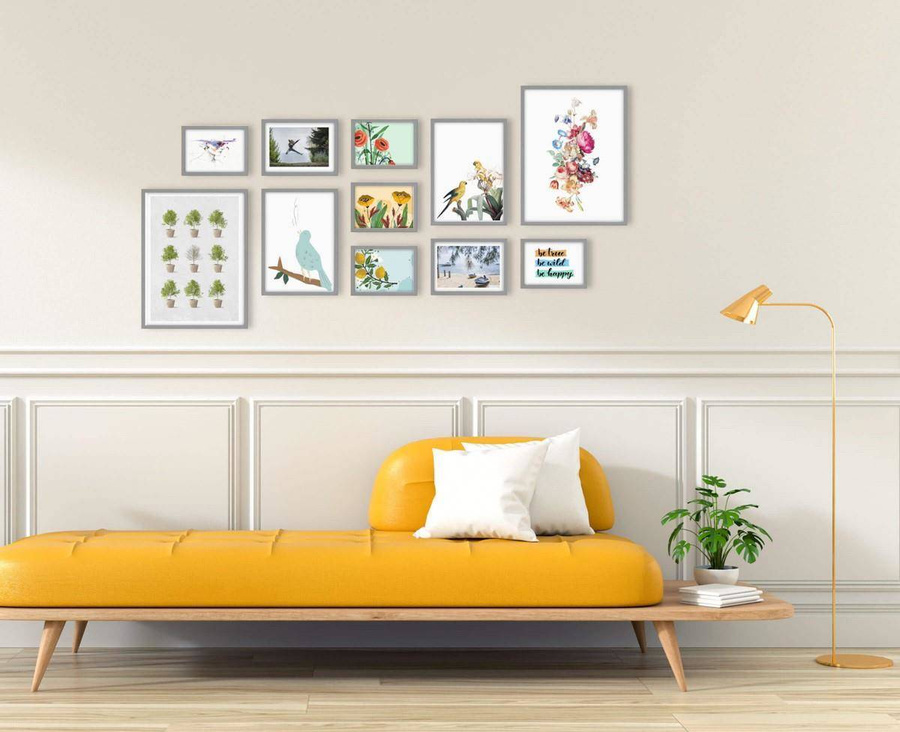 Galeria ścienna PINIA 05 GF0005. Zestaw szarych ramek na ścianę