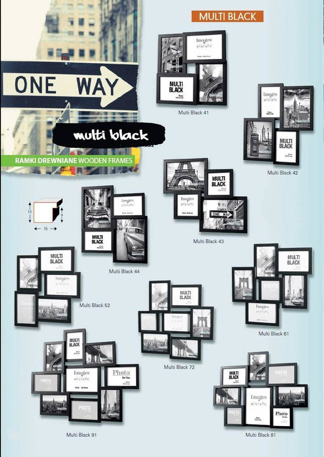 Multirama drewniana Black 41, zestaw ramek 4 X 10x15 cm - czarna