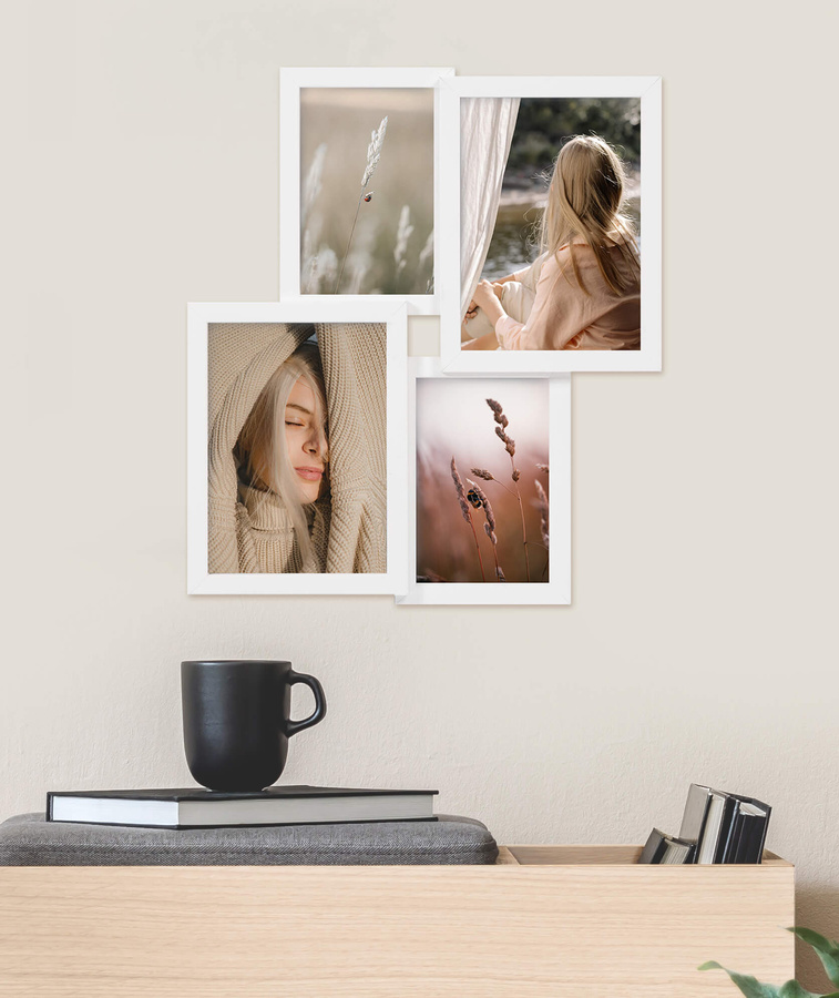 Multirama drewniana White 42, zestaw ramek 2 X 10x15 cm, 2 X 13x18 cm - biała