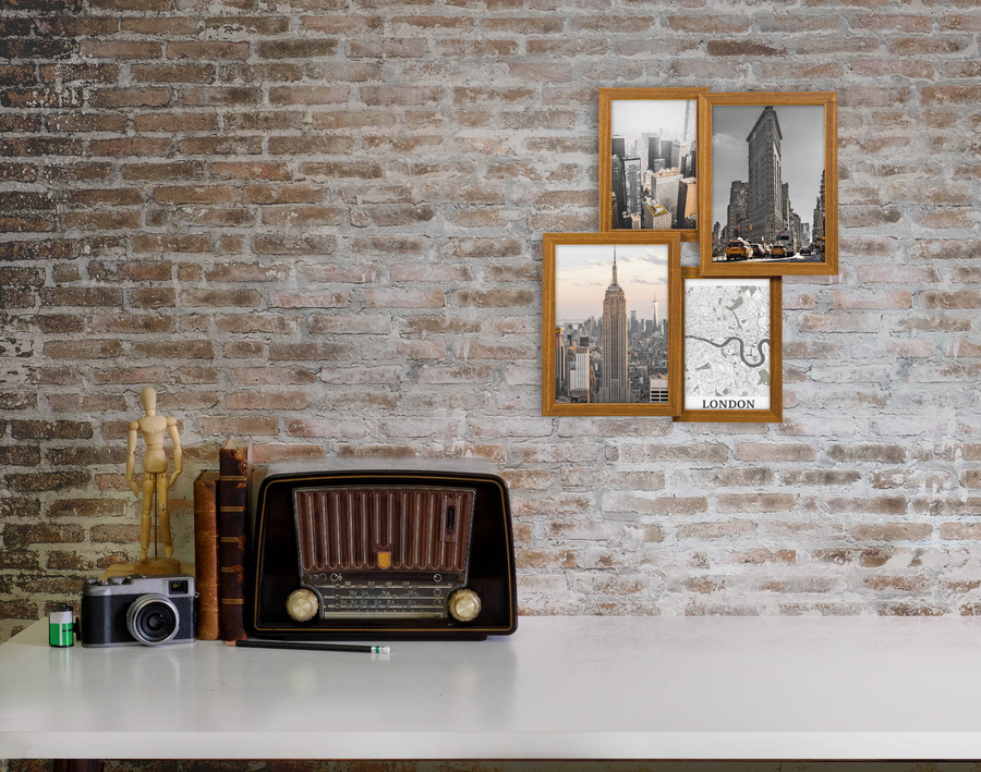 Multirama drewniana Brown 42, zestaw ramek 2 X 10x15 cm, 2 X 13x18 cm - brązowa