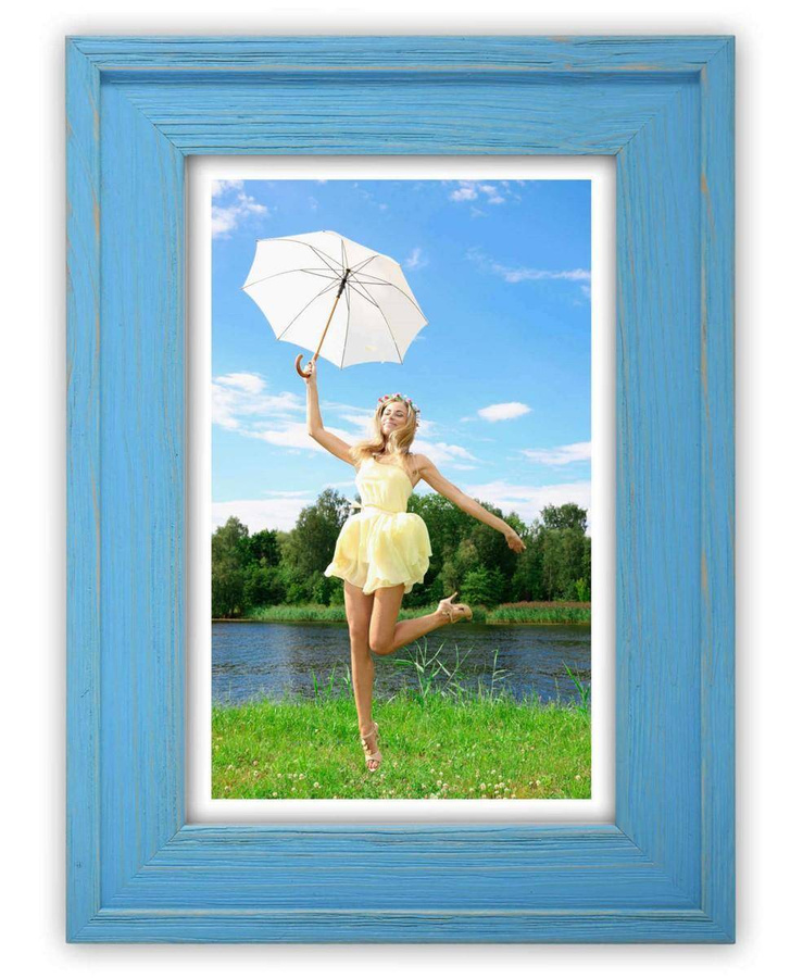 Ramka drewniana RIVOLI 2962, nowoczesna fotoramka na zdjęcia, plakaty lub rysunki - kolor błękitny przetarcia