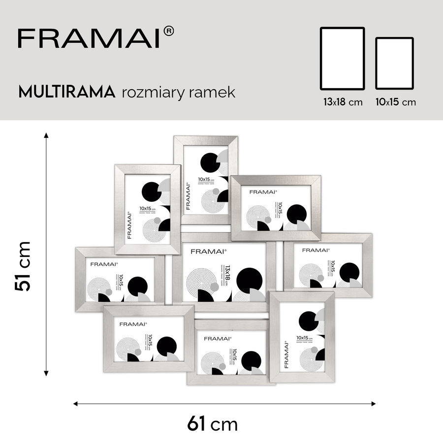 Multirama w srebrnym kolorze MULTI HEN S na 9 zdjęć ramka na zdjęcia