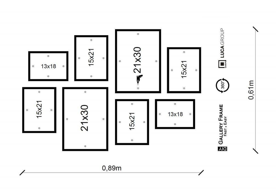 Galeria ścienna PINIA 1 GF0007. Zestaw białych ramek na ścianę
