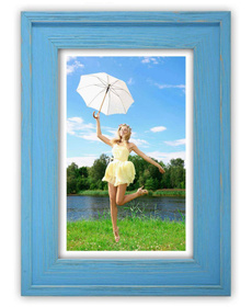 Ramka drewniana RIVOLI 2962, nowoczesna fotoramka na zdjęcia, plakaty lub rysunki - kolor błękitny przetarcia