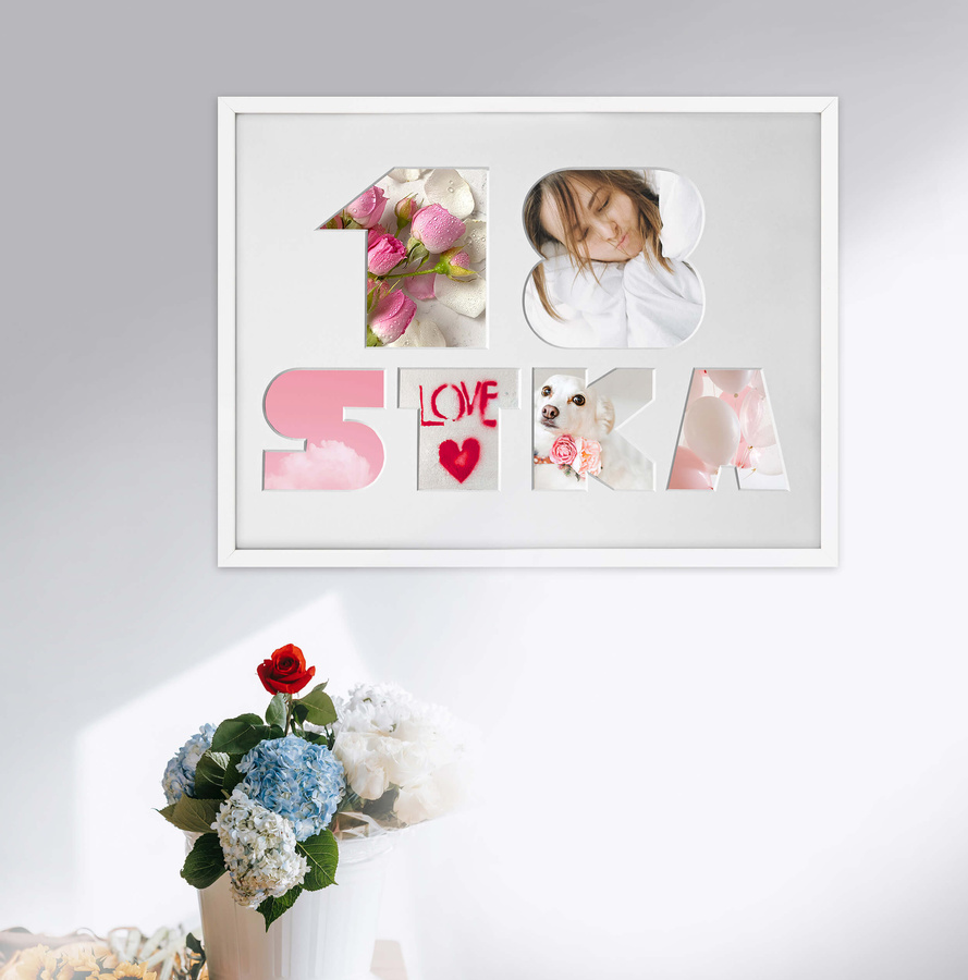 Ramka na 18-ste urodziny w kolorze białym. Ramka z passe partout o rozmiarze 30x40 cm