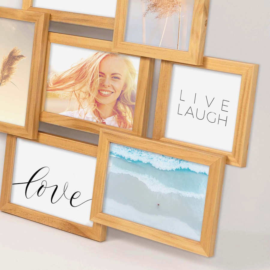 Multirama drewniana Natural 72, zestaw ramek 1 X 10x10 cm, 6 X 10x15 cm - naturalna
