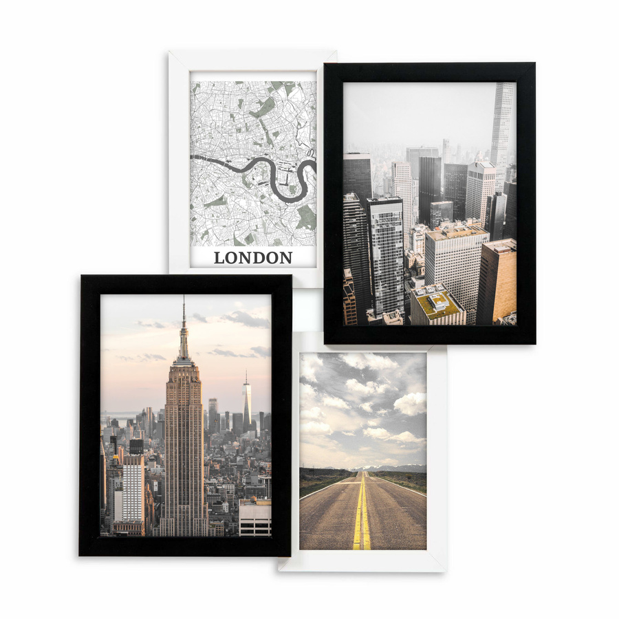 Multirama drewniana Black & White 42, zestaw ramek 2 X 10x15 cm, 2 X 13x18 cm - czarno-biała