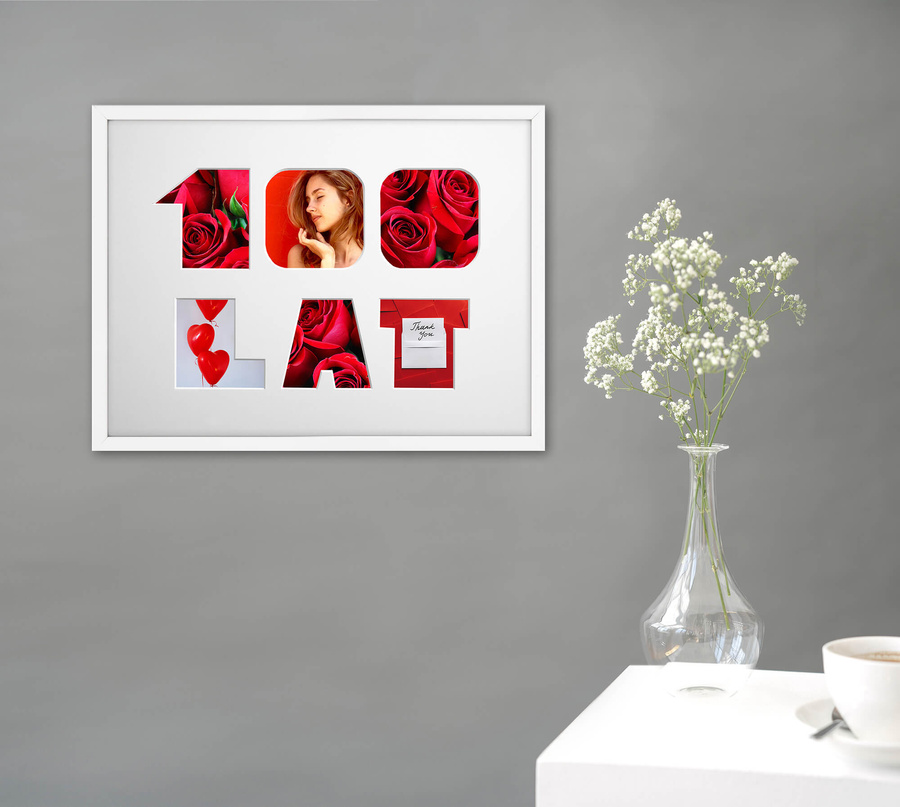 Ramka na URODZINY w kolorze białym. Ramka z passe partout o rozmiarze 30x40 cm