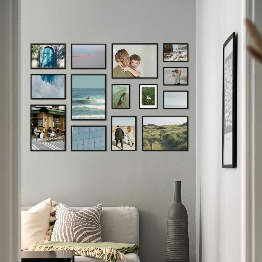 Galeria ścienna PINIA 2 GF0001. Zestaw czarnych ramek na ścianę