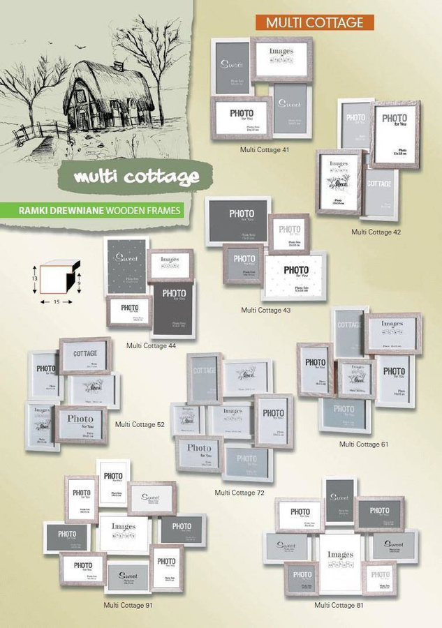 Multirama drewniana Cottage 61, zestaw ramek 1 X 10x10 cm, 5 X 10x15 cm - rustykalna