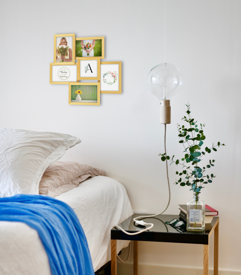 Multirama drewniana Natural 61, zestaw ramek 1 X 10x10 cm, 5 X 10x15 cm - naturalna