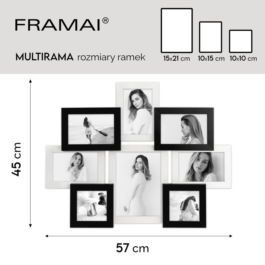 Multirama w czarno-białym kolorze MULTI HEN 1-2 na 8 zdjęć ramka na zdjęcia