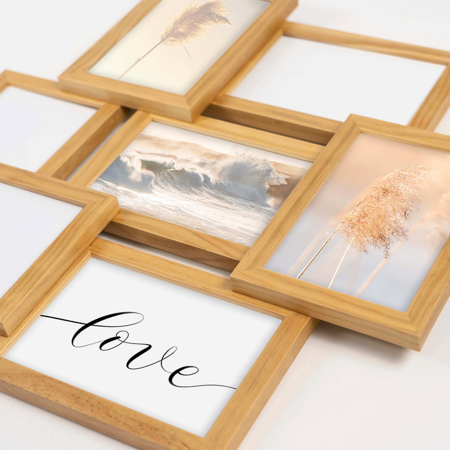 Multirama drewniana Natural 72, zestaw ramek 1 X 10x10 cm, 6 X 10x15 cm - naturalna