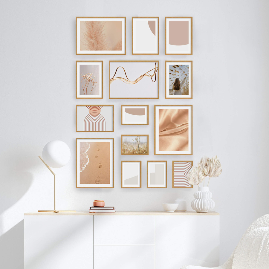 Galeria ścienna PINIA 00 GF0001. Zestaw dębowych ramek na ścianę