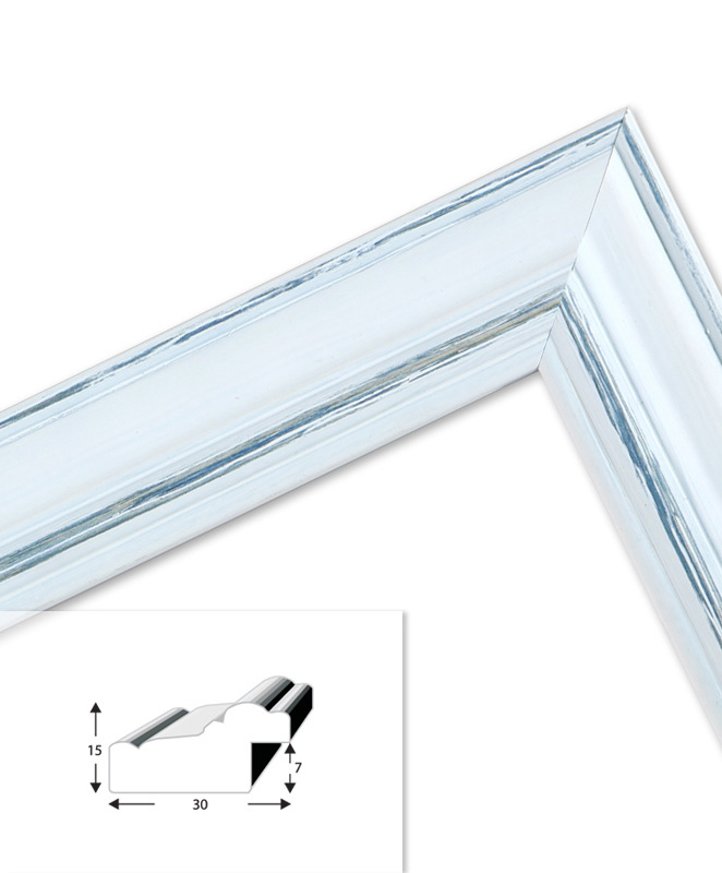 Ramka drewniana MAROTTA 2816, fotoramka na zdjęcia, plakaty lub obrazy - kolor biało-niebieski, przetarcia