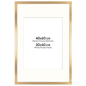 Ramka 40×60 cm w złotym kolorze z passe-partout przeznaczonym na zdjęcia 30×40 cm.