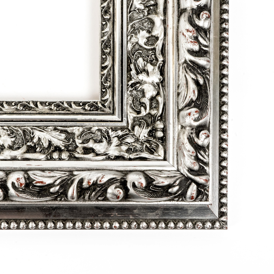 Rama do obrazów, zdjęć oraz luster na wymiar LUCA #3158. Stylowa z ornamentami, drewniana oprawa - kolor srebrny patyna