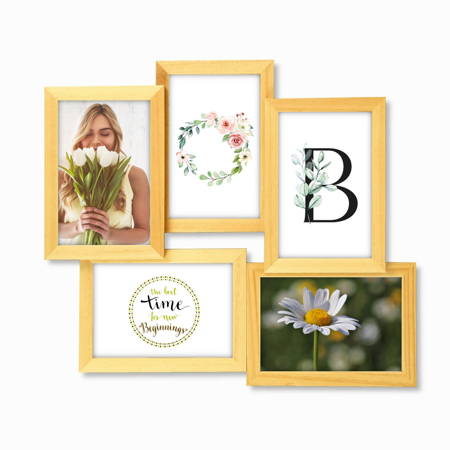 Multirama drewniana Natural 52, zestaw ramek 5 X 10x15 cm - naturalna