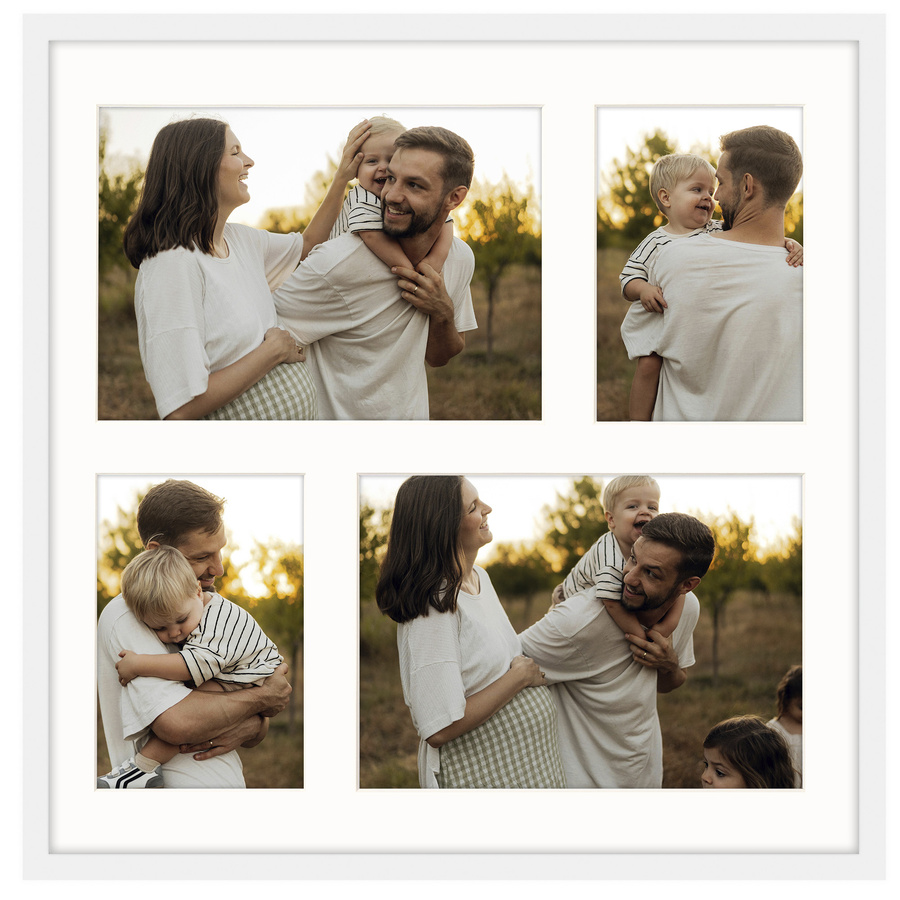 Foto galeria 40x40 cm na 4 zdjęcia o wymiarach 10x15 cm i 15x21 cm w białym kolorze