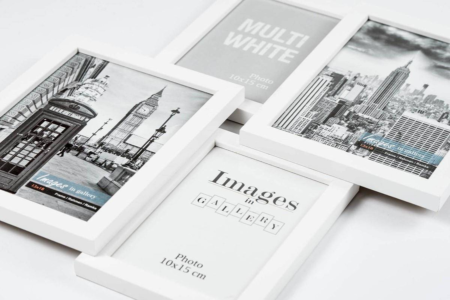 Multirama drewniana White 42, zestaw ramek 2 X 10x15 cm, 2 X 13x18 cm - biała