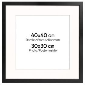 Czarna ramka z passe partout na zdjęcia w rozmiarze 40x40 cm z okienkiem passe partout 30x30 cm