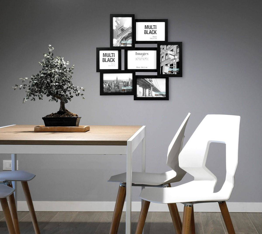 Multirama drewniana Black 72, zestaw ramek 1 X 10x10 cm, 6 X 10x15 cm - czarna