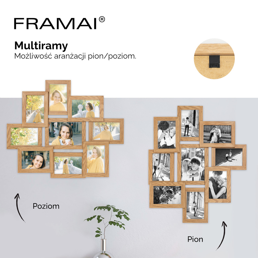 Multirama w dębowym kolorze MULTI HEN 01 na 9 zdjęć ramka na zdjęcia