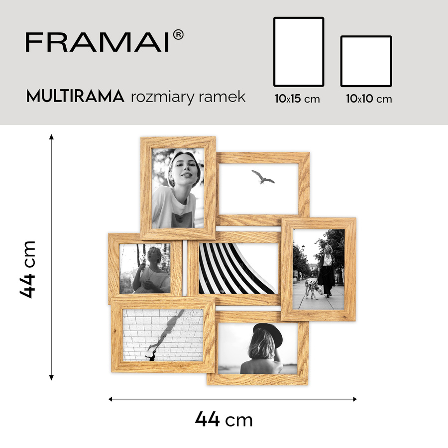 Multirama w dębowym kolorze MULTI HEN 01 na 7 zdjęć ramka na zdjęcia