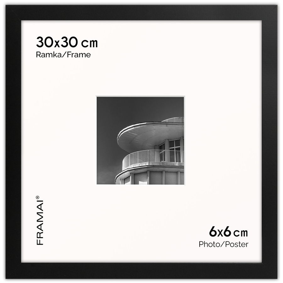 Czarna ramka z passe partout na zdjęcia w rozmiarze 30x30 cm z okienkiem passe partout 20x20 cm