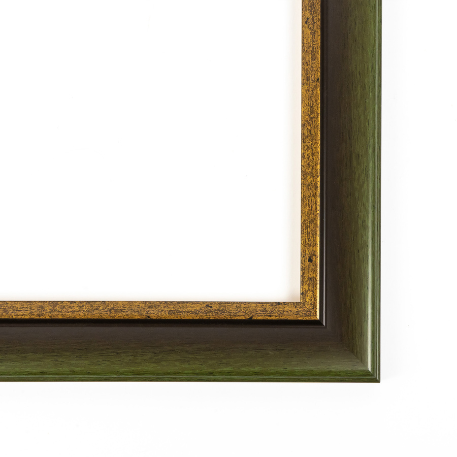 Rama do obrazów, zdjęć oraz plakatów na wymiar LUCA #3123. Drewniana oprawa - kolor zielony, złoty pasek