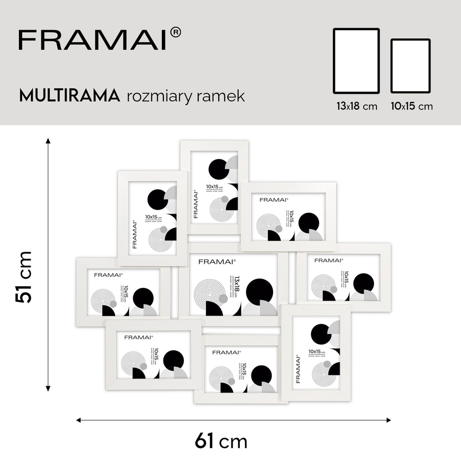 Multirama w białym kolorze MULTI HEN 1 na 9 zdjęć ramka na zdjęcia