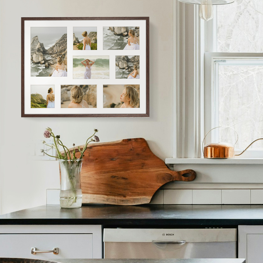 Foto galeria 40x50 cm na 8 zdjęć o wymiarach 10x10 cm 10x15 cm 15x21 cm brązowa