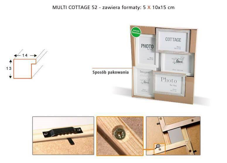 Multirama drewniana Cottage 52, zestaw ramek 5 X 10x15 cm - rustykalna