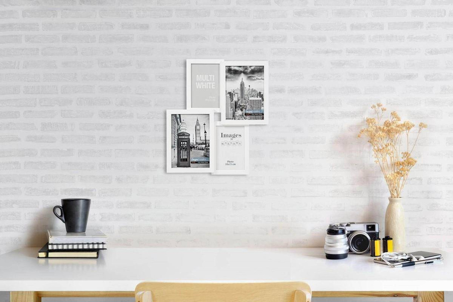 Multirama drewniana White 42, zestaw ramek 2 X 10x15 cm, 2 X 13x18 cm - biała